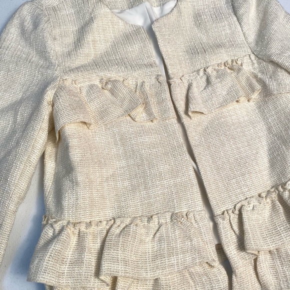 NANETTE LEPORE Ivory Tweed Ruffle Skirt Suit Set Blazer Preppy Metallic - Picture 12 of 12